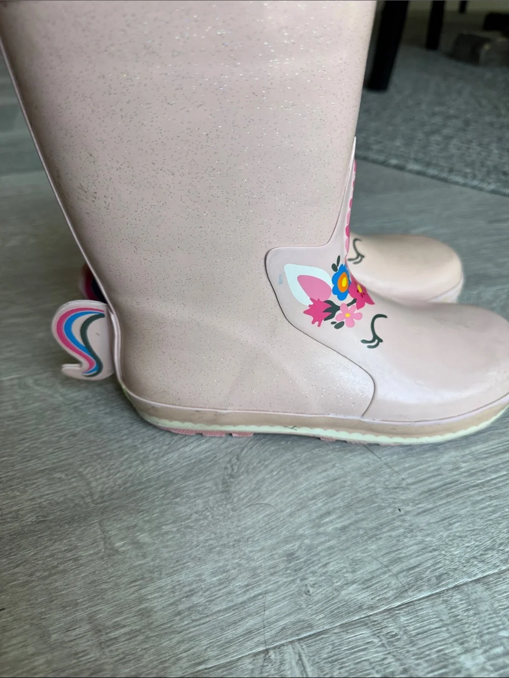 Western Chief Pink Unicorn Rain Boots with Floral Accent